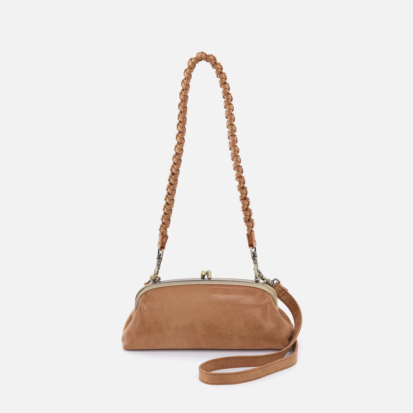Image of Alba Frame Small Shoulder Bag In Buffed Leather - Whiskey