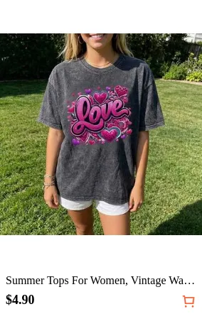 Summer Tops For Women, Vintage Washed Pure Cotton, Elegant, Exquisite, , Heavy-Duty Short-Sleeve T-Shirt With Printed Pattern, 3D Three-Dimensio