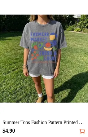 Summer Tops Fashion Pattern Printed Women's Vintage Washed Cotton T-Shirt - 230g Thick Cotton, Round Neck Short Sleeves, Vintage Street Style, Machine
