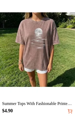 Summer Tops With Fashionable Printed Creative Patterns, Women's Vintage Washed Cotton T-Shirt - Thick Cotton, Round Neck, Short Sleeves, Unique Style,