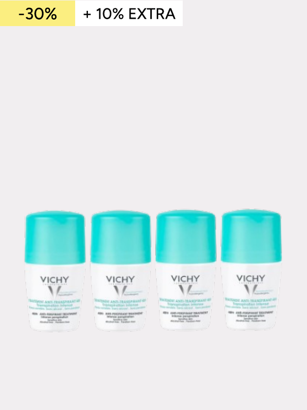 VICHY 48 Hour Intensive Anti-Perspirant Roll-on Deodorant Set for Sensitive Skin 4 x 50ml