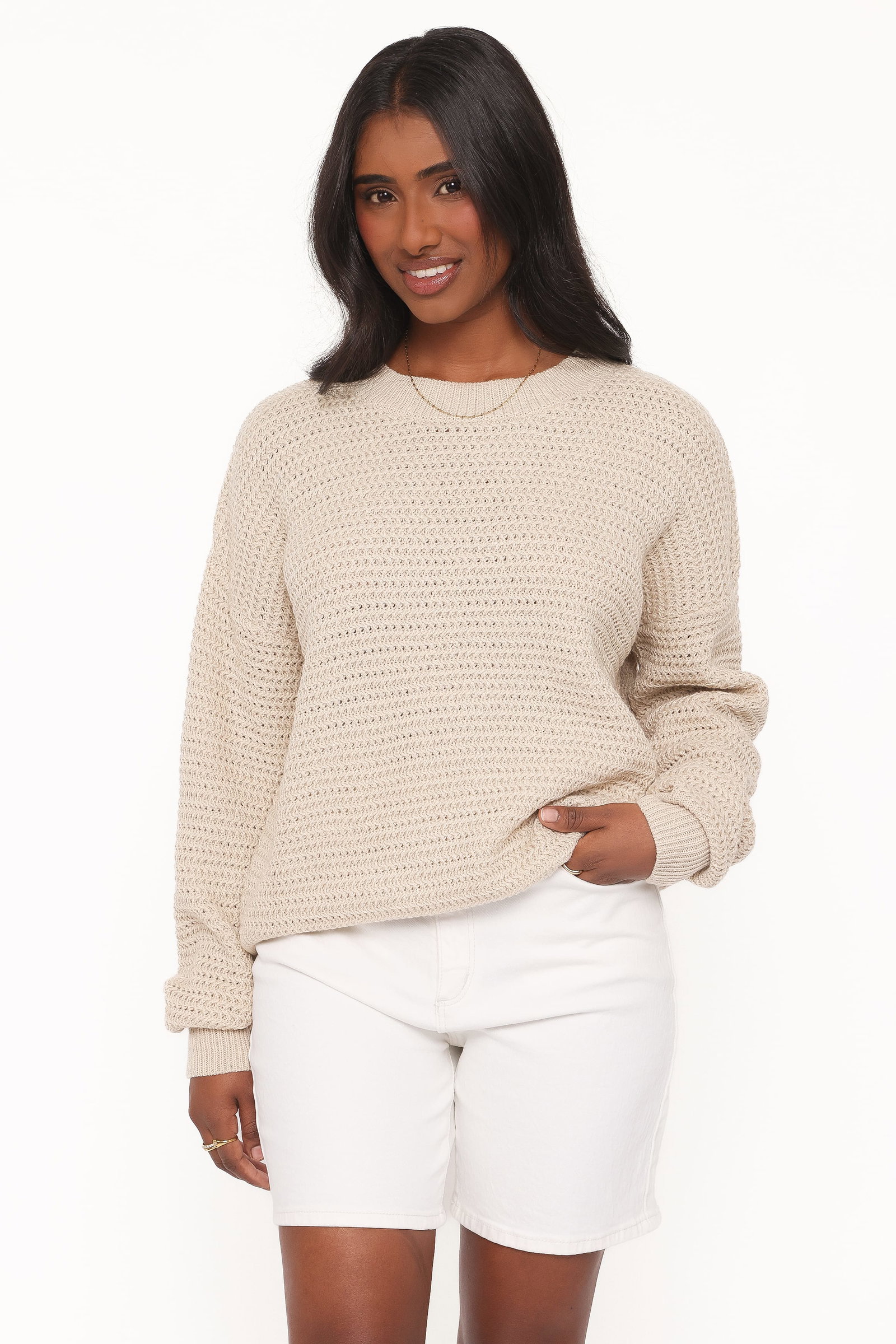 Image of Melane Open Stitch Sweater - Beige