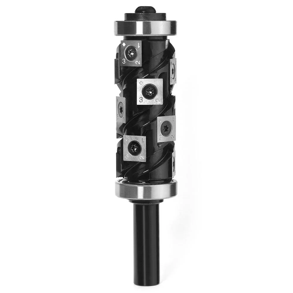 Spiral Flush Trim Router Bit with 14 Carbide Inserts, Double Bearing