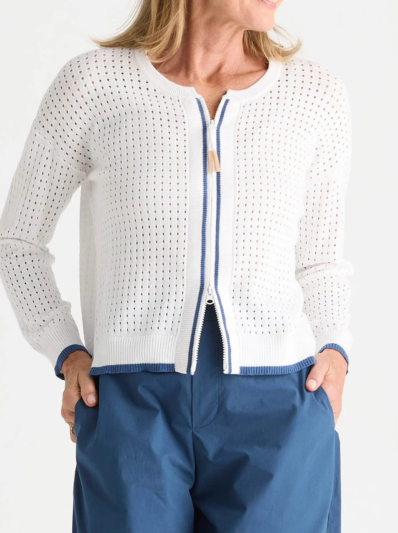 Image of POINTELLE ZIP CARDI
