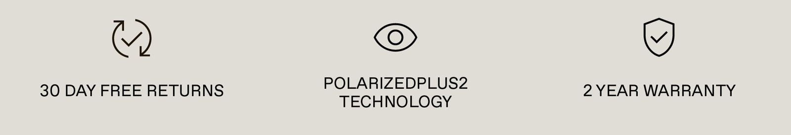 30 Day Free Returns, PolarizedPlus2 Technology, 2 Year Warranty