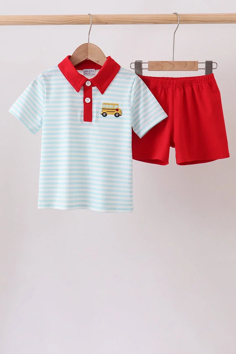Image of Red Bus Embroidered Set
