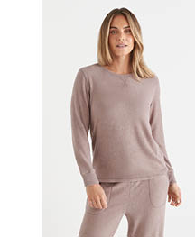 Brushed Long Sleeve Pyjama Top - Mocha