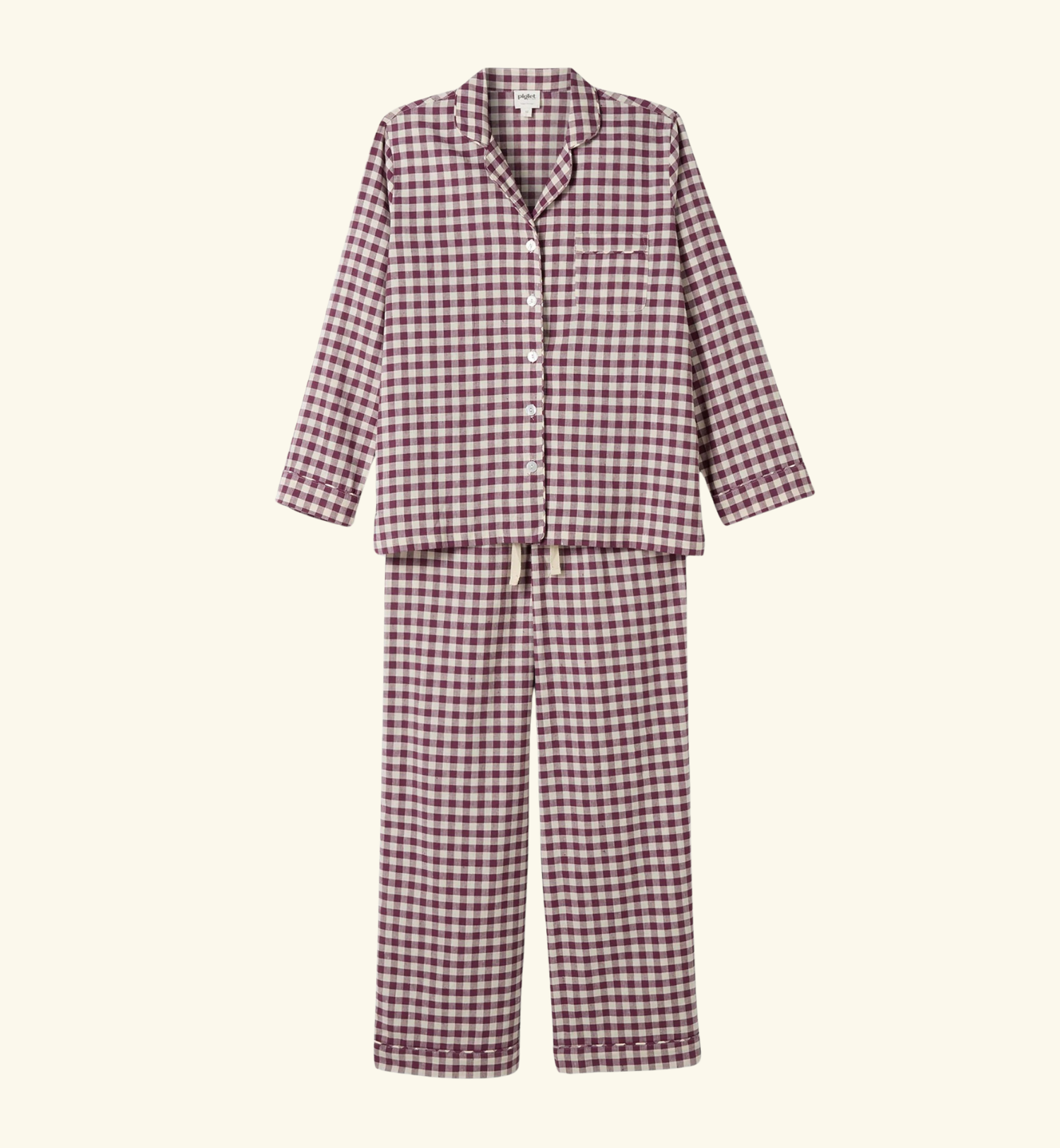 Berry Gingham Linen Blend Pyjama Trouser Set