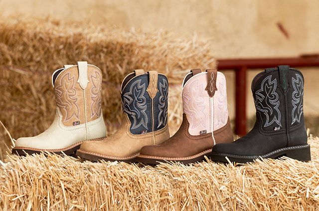 Kay 8" Western in Taupe, Honey (tan), Walnut (brown) and black. 
