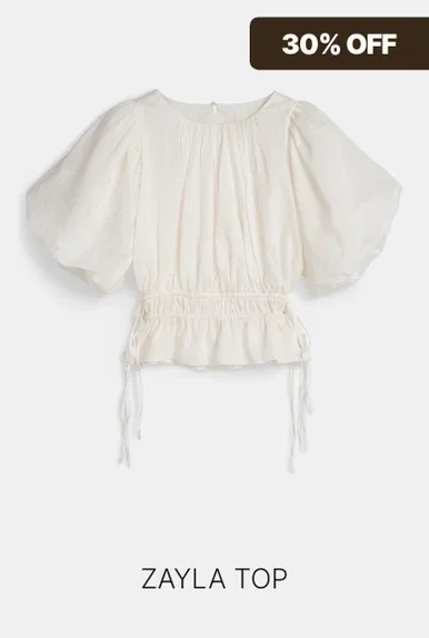 JV-ZAYLA regular fit top met pofmouwen - off white
