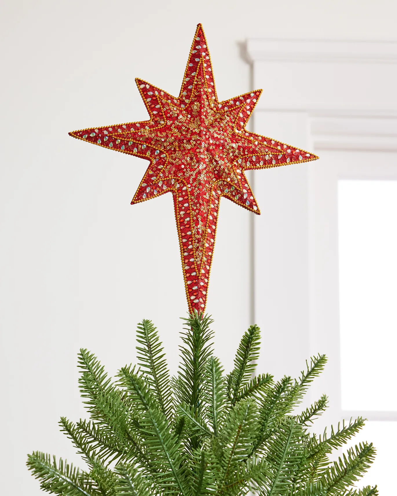 Red Bethlehem Star Beaded Tree Topper