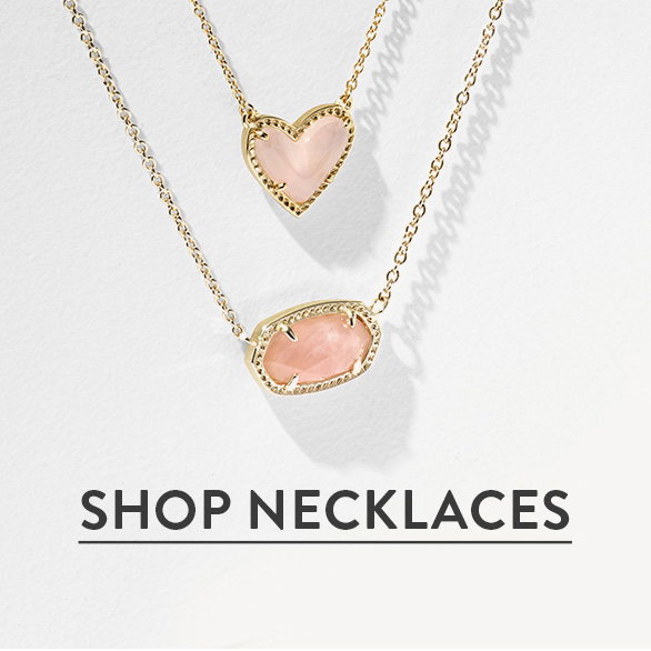 Shop necklaces. Pink and gold necklaces on a neutral background.
