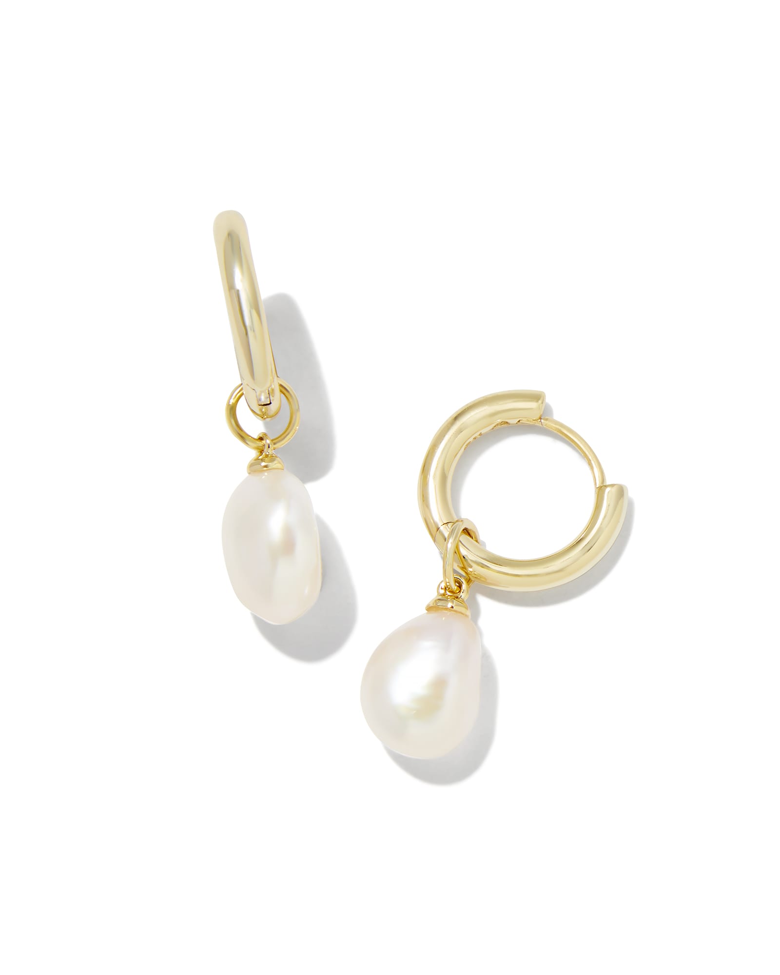 Image of Kendra Scott Willa Convertible Gold Huggie Earrings in Freshwater Cultured | Pearl
