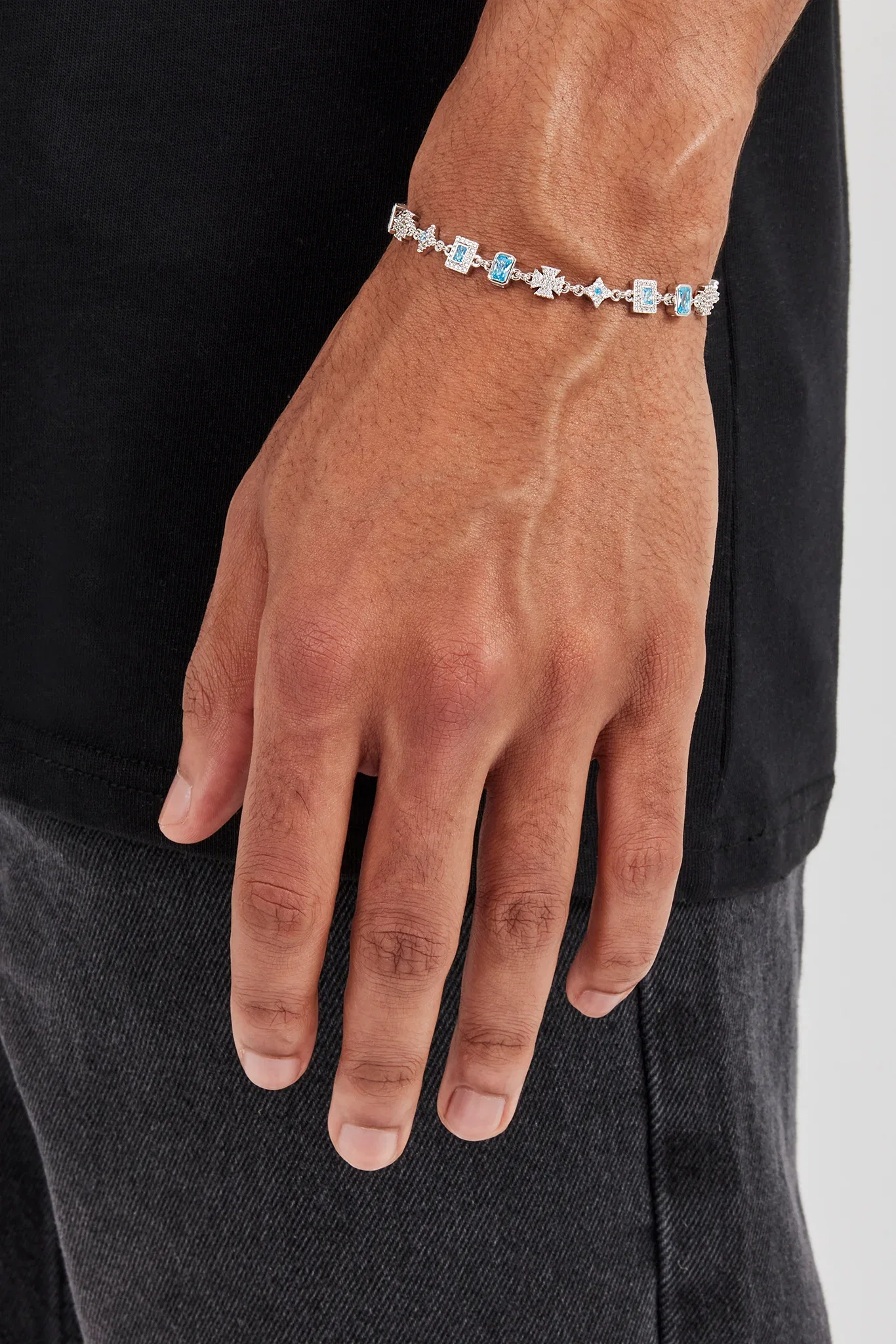 Image of Iced Blue Gemstone & Motif Bracelet - 6mm