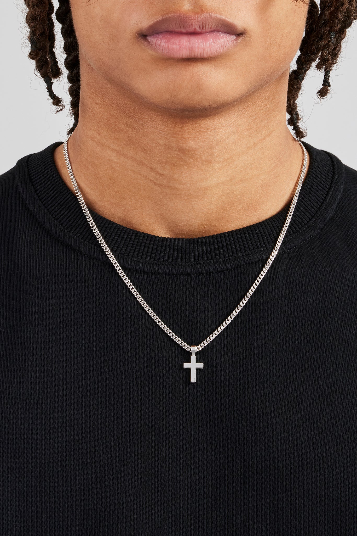Image of Polished Drop Cross Cuban Necklace - 3mm