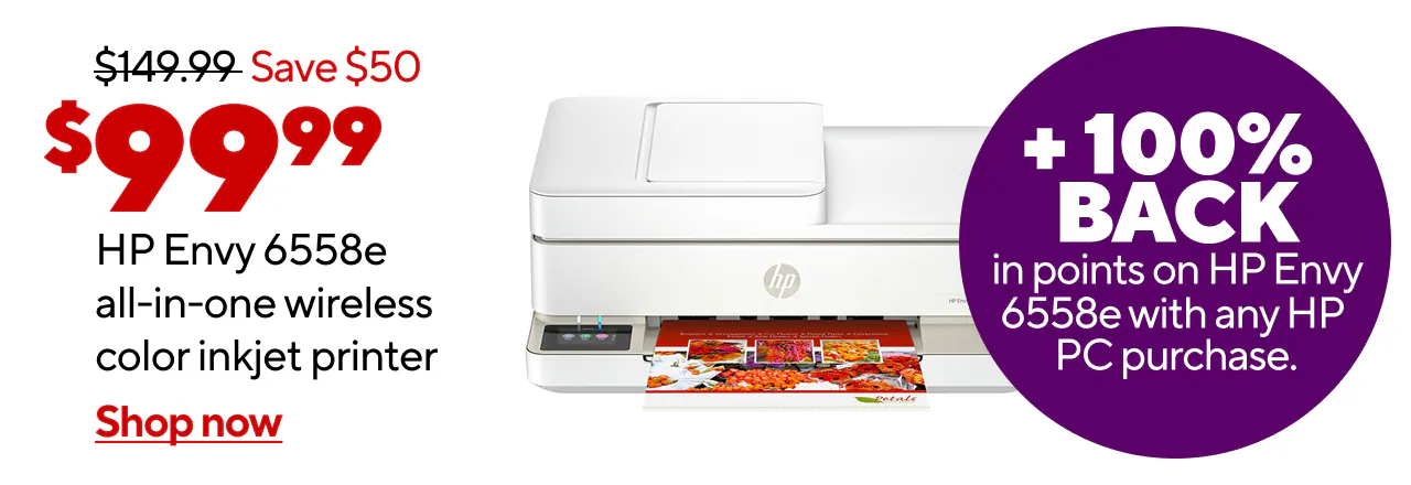 HP Envy 6558e Printer $89.99 and 100% BIP with the purchase of any HP PC