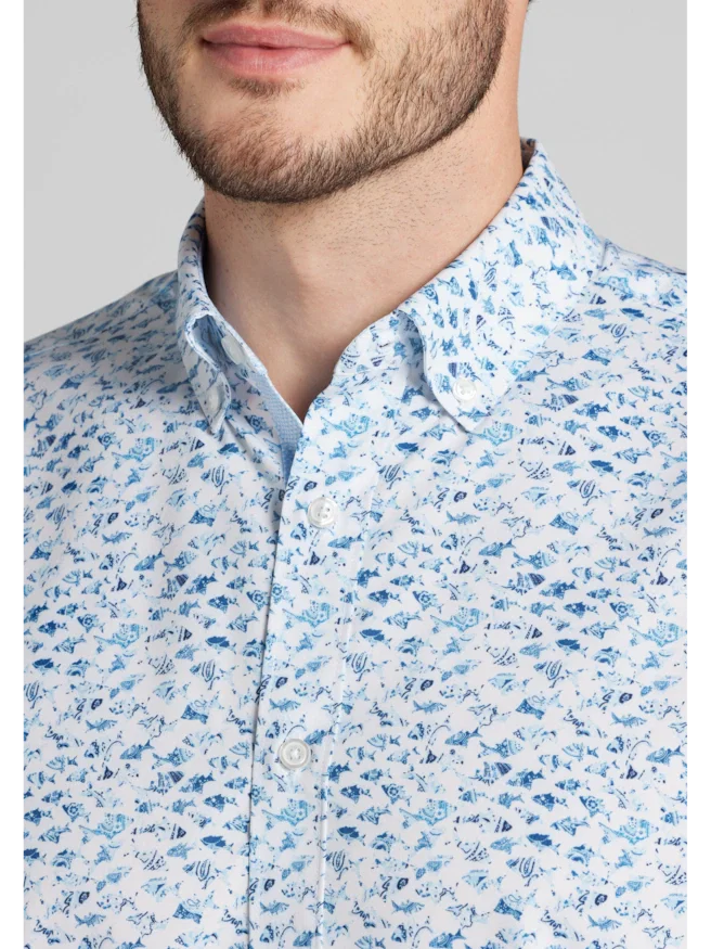 Con.Struct Slim Fit Fish 4-Way Stretch Short Sleeve Button Up Shirt