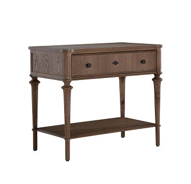 Andrea Oak Wood Nightstand 1 Drawer, Antique Bronze