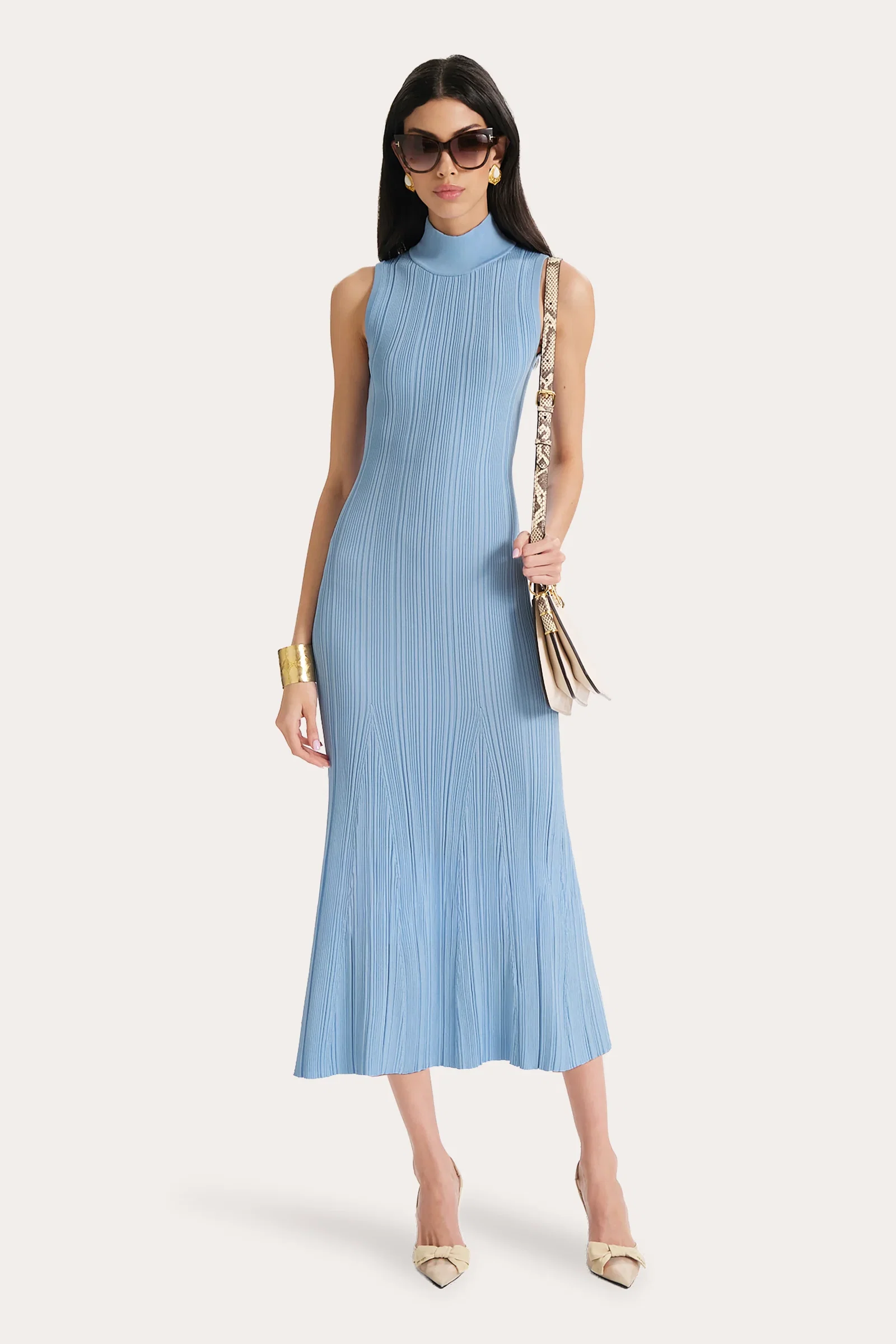 Image of Azura Ribbed Trumpet Mock Neck Dress
