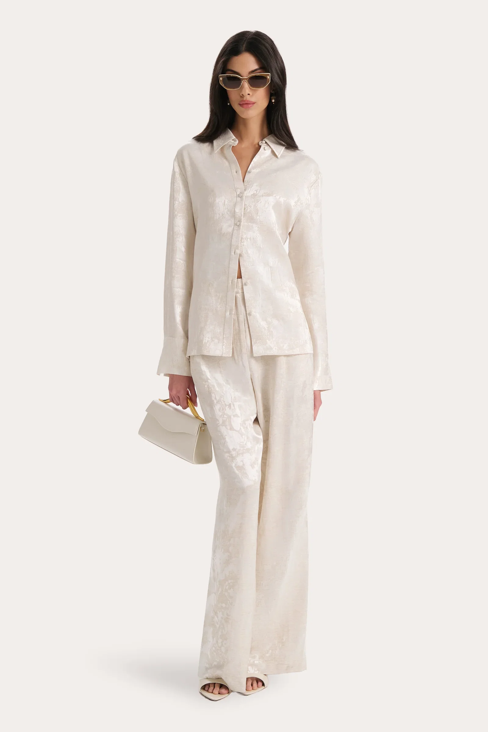 Image of Terra Linen Jacquard Button Down Blouse
