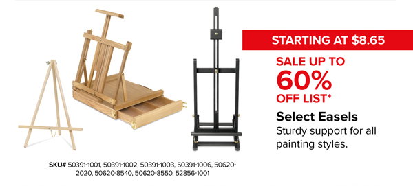 Up To 60% Off Select Easels, Starting at just $8.65