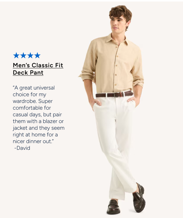 Shop men's classic fit deck pants