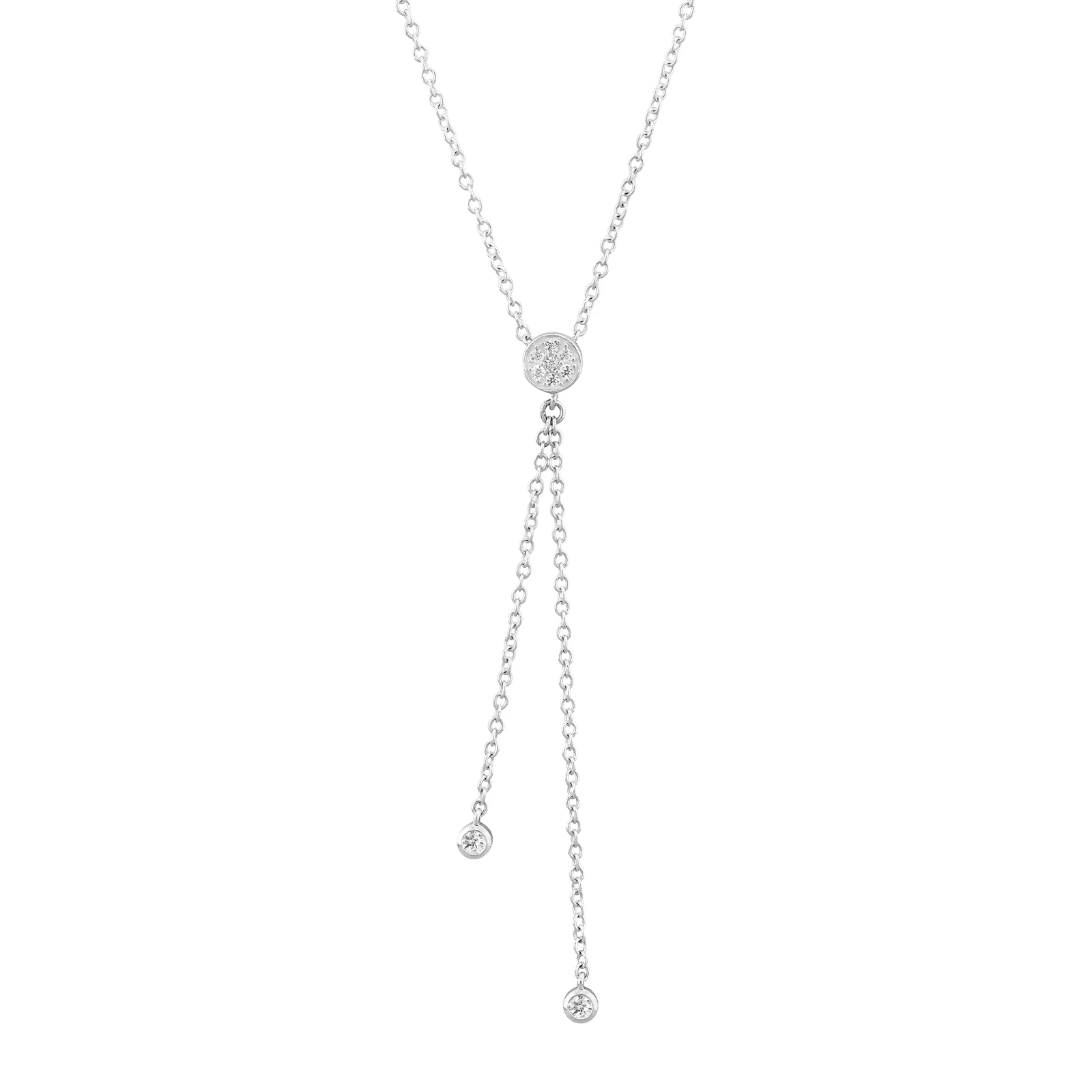 Long Story Lariat Necklace, White Cubic Zirconia