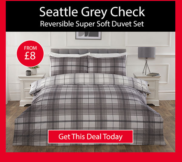 Seattle Grey Check Reversible Super Soft Duvet Set