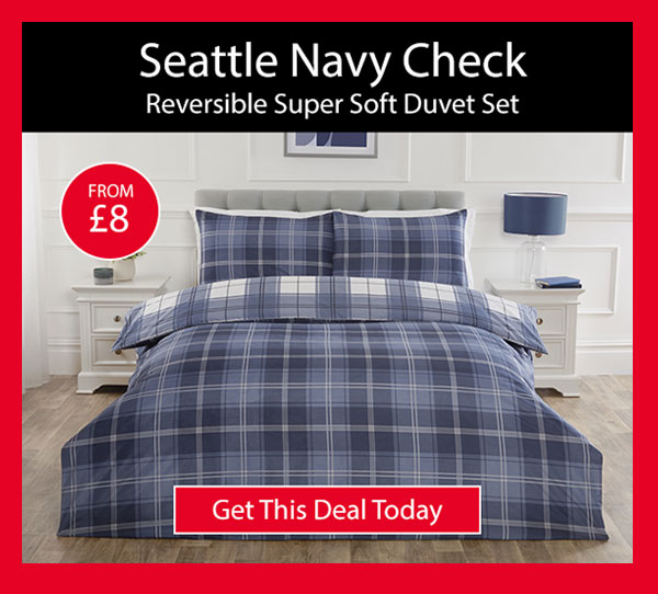 Seattle Navy Check Reversible Super Soft Duvet Set