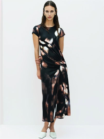 Josephine Abstract Printed Jersey Ruched Midi Dress