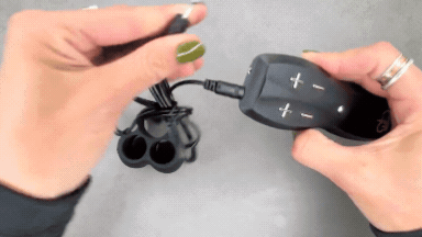 Animated GIF showing how to position and use JETT's vibrating sleeve for targeted frenulum stimulation.