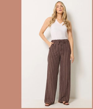 LTS Tall Chocolate Brown Stripe Linen Wide Leg Trousers