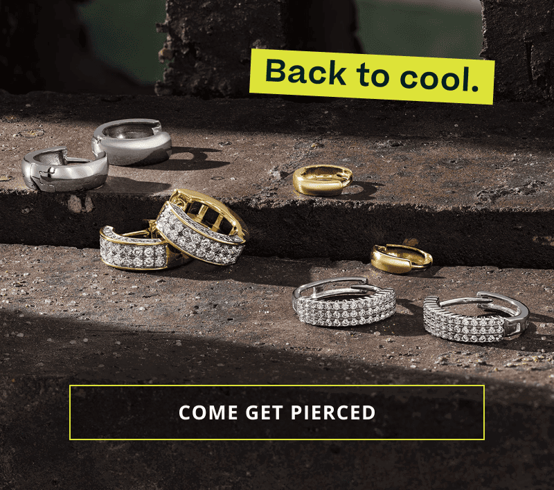 Assortment of gold & silver mini huggies with diamond accents. Back to cool. Click here to come get pierced