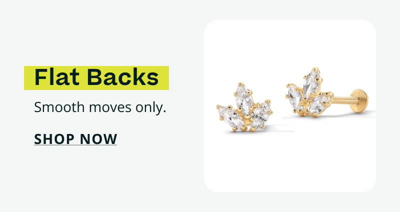 Gold flat back studs with diamond-clover design. Flat backs. Smooth moves only. Click here to shop now