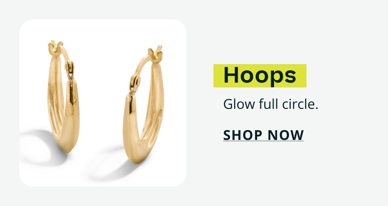 Medium sized gold hoop earrings. Hoops. Glow full circle. Click here to shop now
