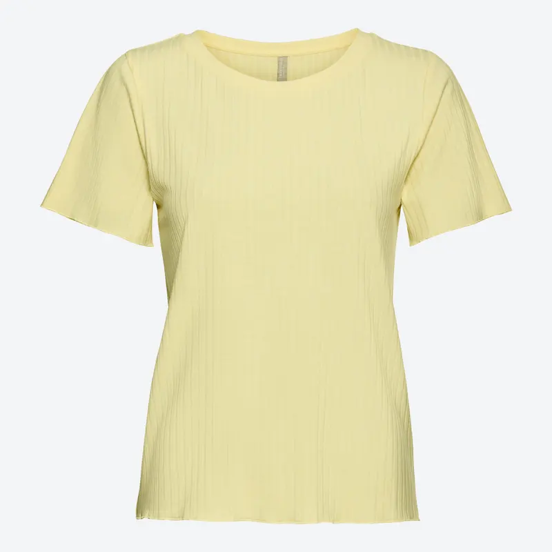 T-Shirt, Gelb, gerippte Struktur, kurzärmelig, Rundhalsausschnitt, Produktansicht, Vorderansicht