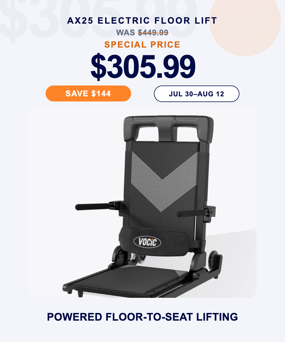 AX25 Electric Floor Lift shown in its low position