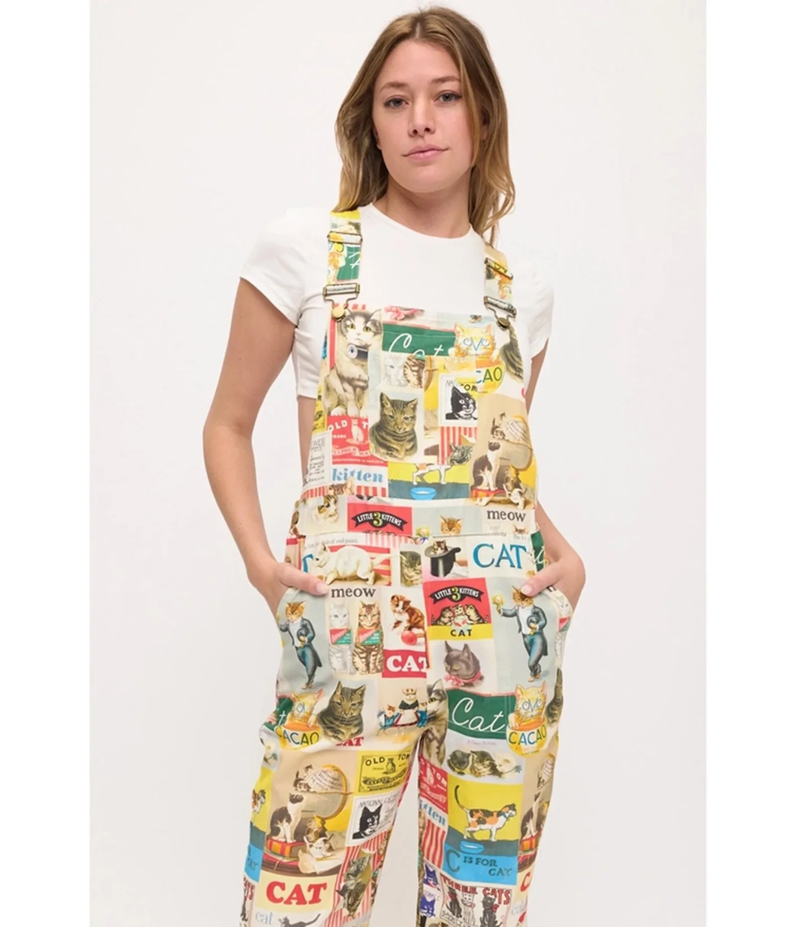 Image of Cat Collage Printed Overalls