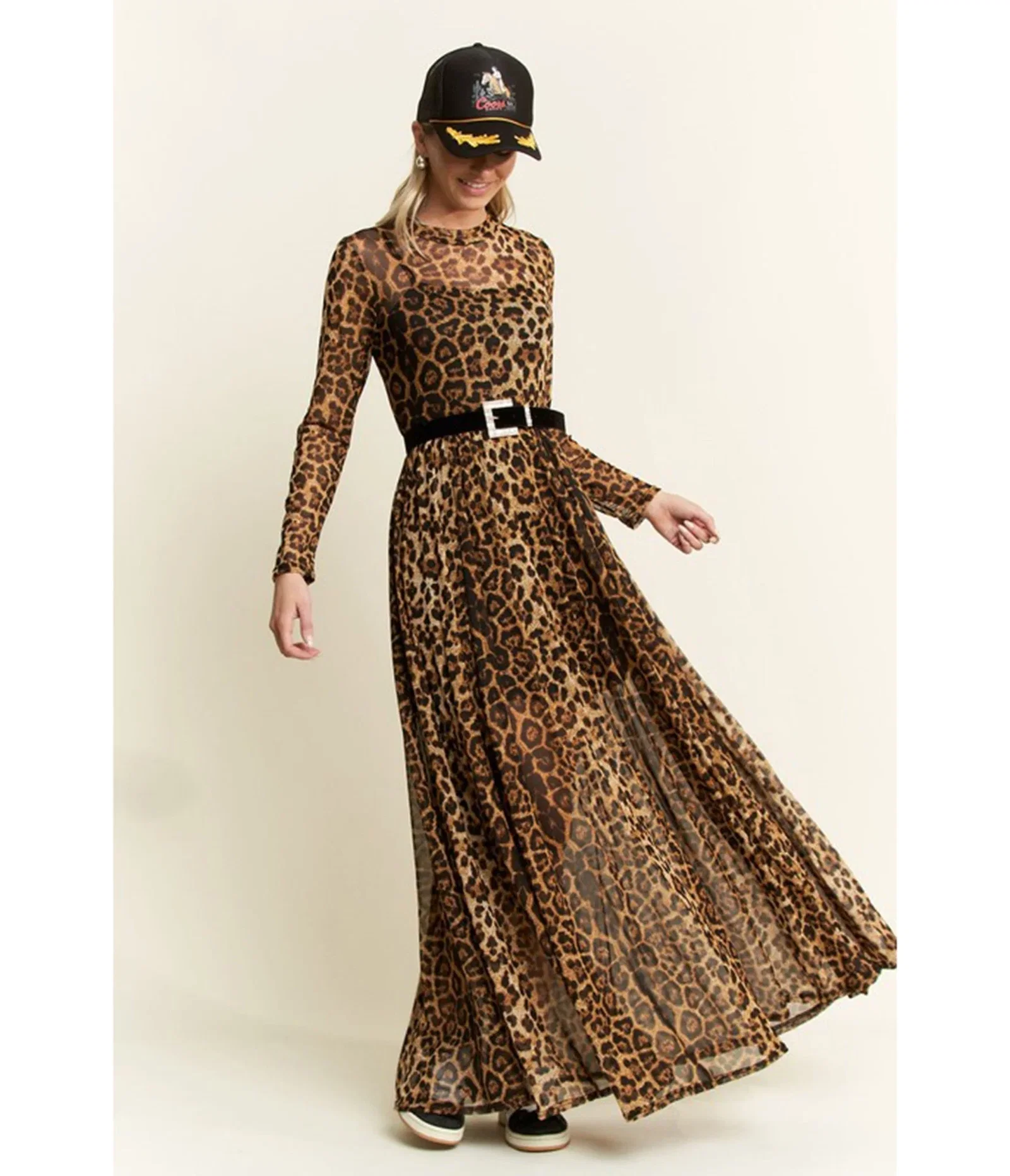Image of Brown Leopard Print Long Sleeve Maxi Dress