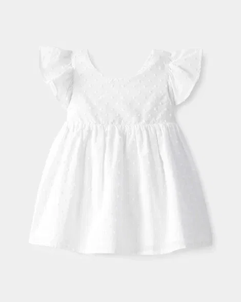 Image of Baby Girl Swiss Dot Ruffle Dress - White