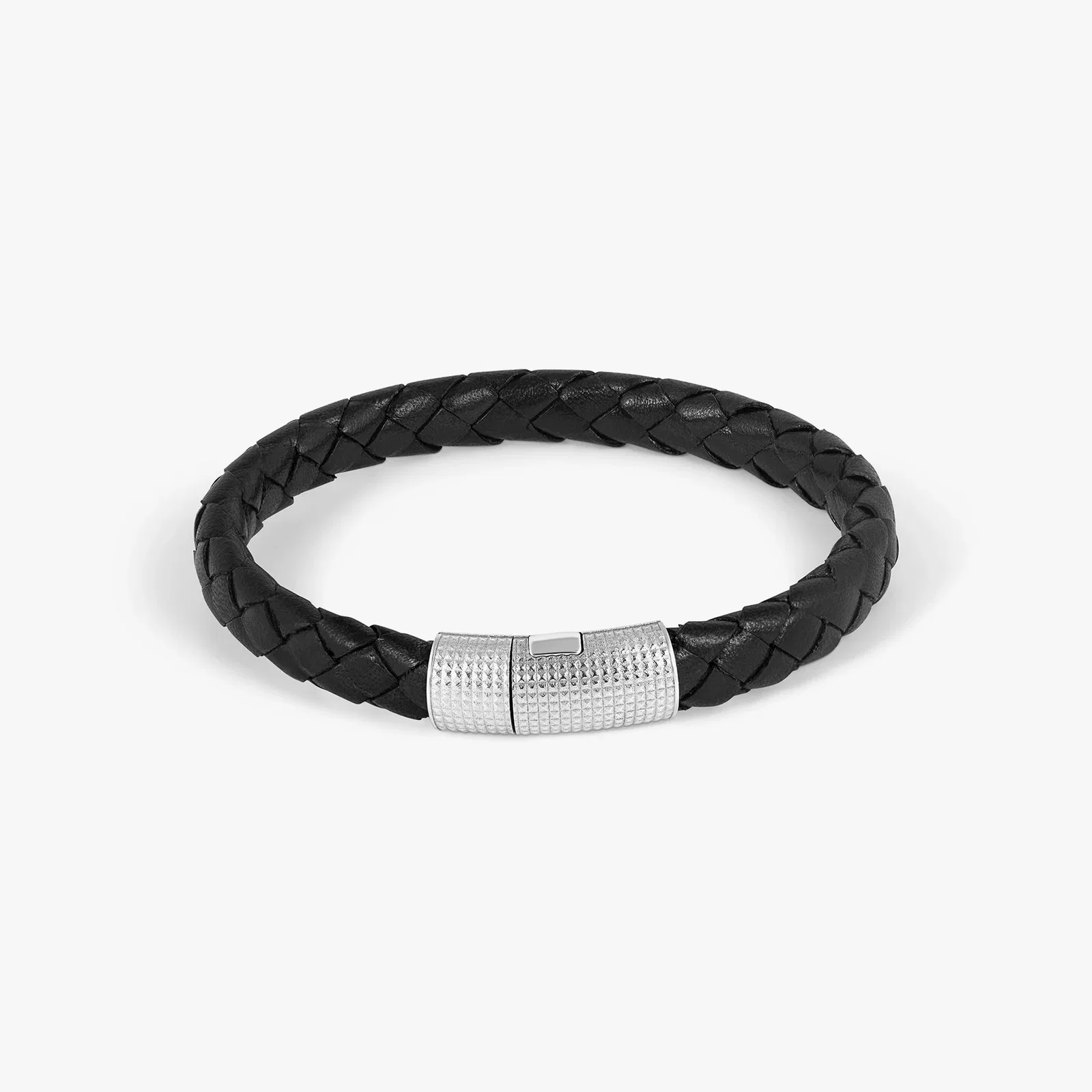 Image of Giza Double Click Pelle Bracelet In Rhodium & Black Leather