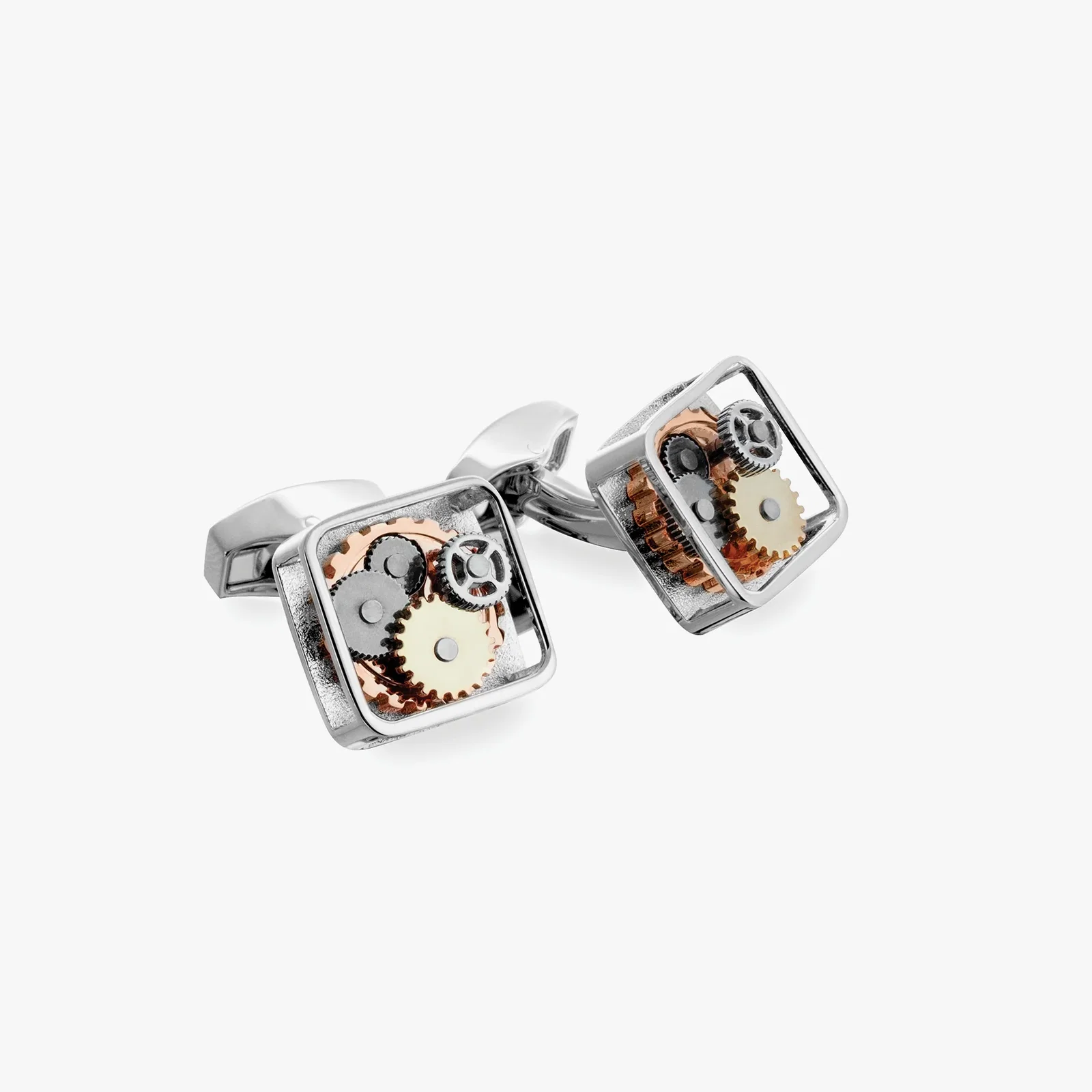 Image of Square Gear Cufflinks In Silver With Palladium Plated Steel