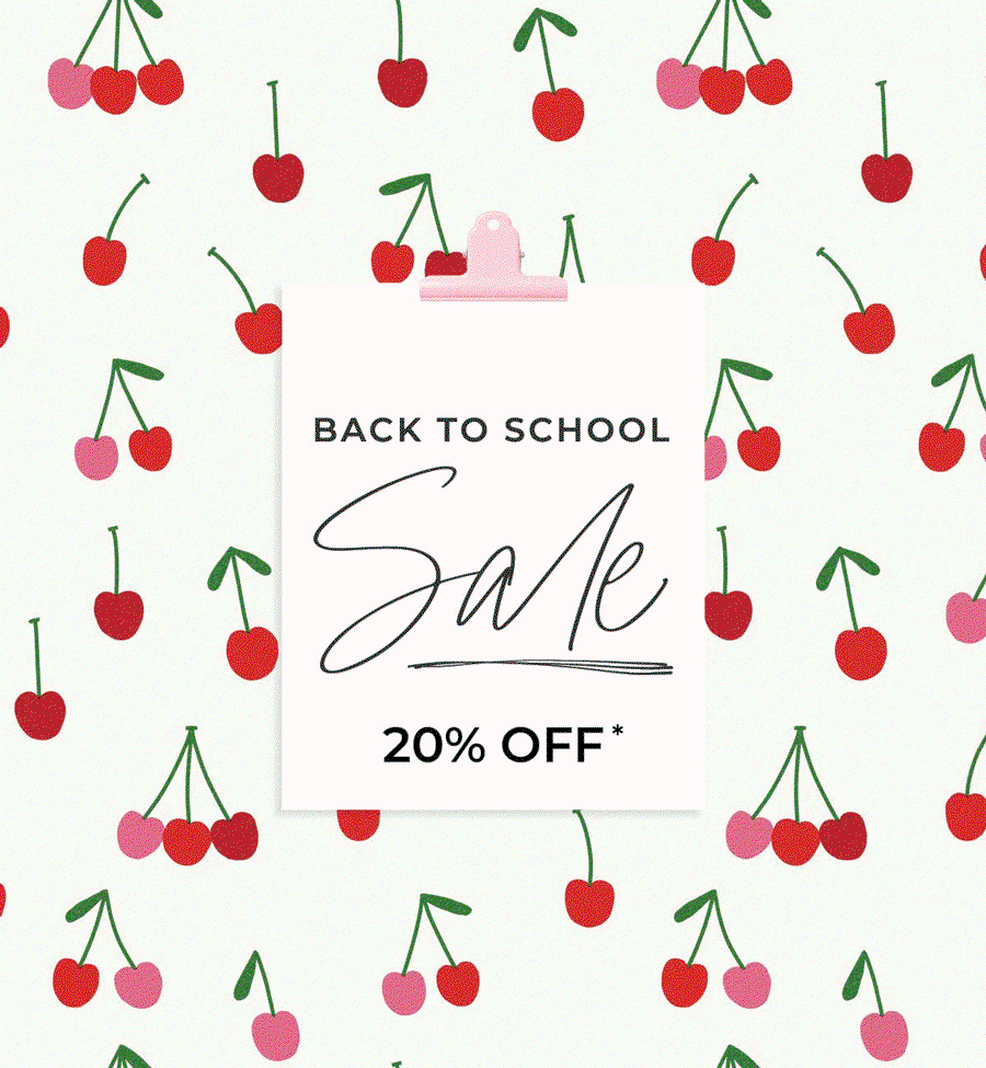 Gif image with rotating images of Tempaper back to school wallpaper patterns. Text overlay "Back to School Sale 20% off8"