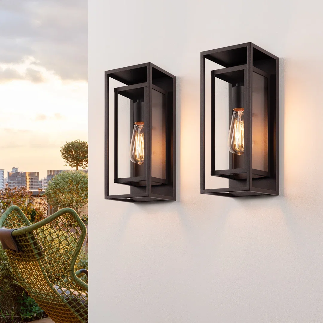 Rasharkin Classic Outdoor Wall Sconce Rectangular Metal Frame and Clear Glass Shade Waterproof