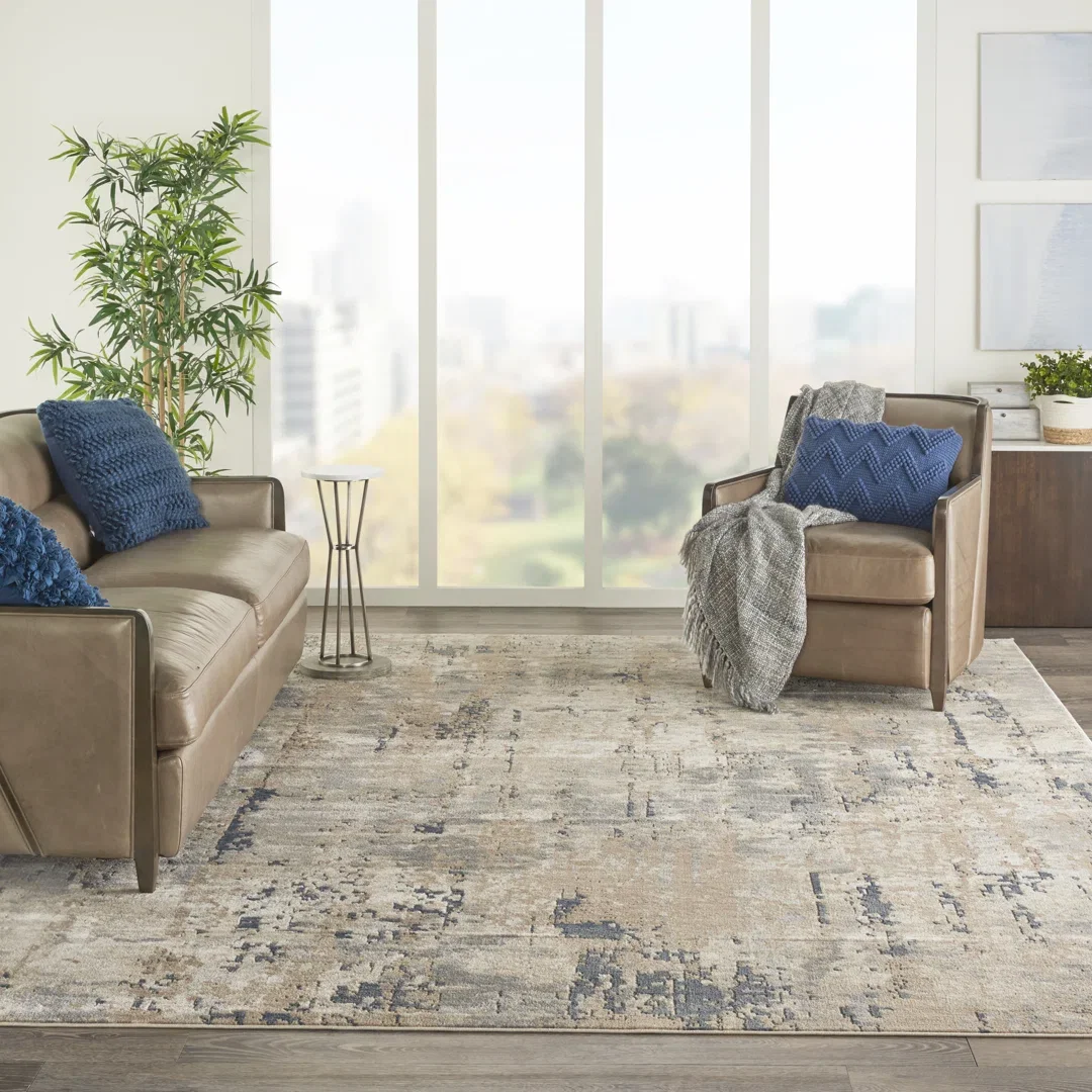 Addie Abstract Modern Machine Woven Area Rug in Beige/Gray