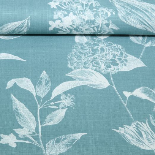 Baumwoll-Canvas - Blüten und Blätter Bleu