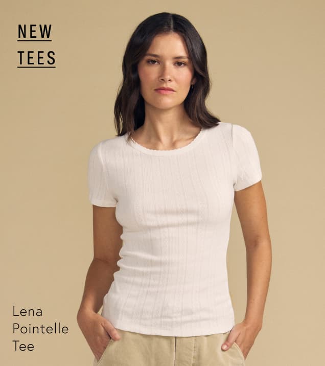Image shows a model wearing the Lena Tee in White.