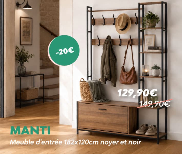 Meuble d'entrée 182x120cm noyer et noir MANTI