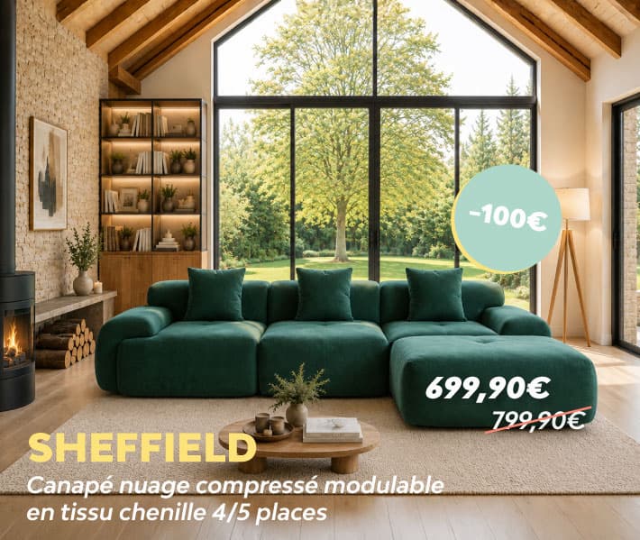Canapé nuage compressé modulable en tissu chenille 4/5 places SHEFFIELD