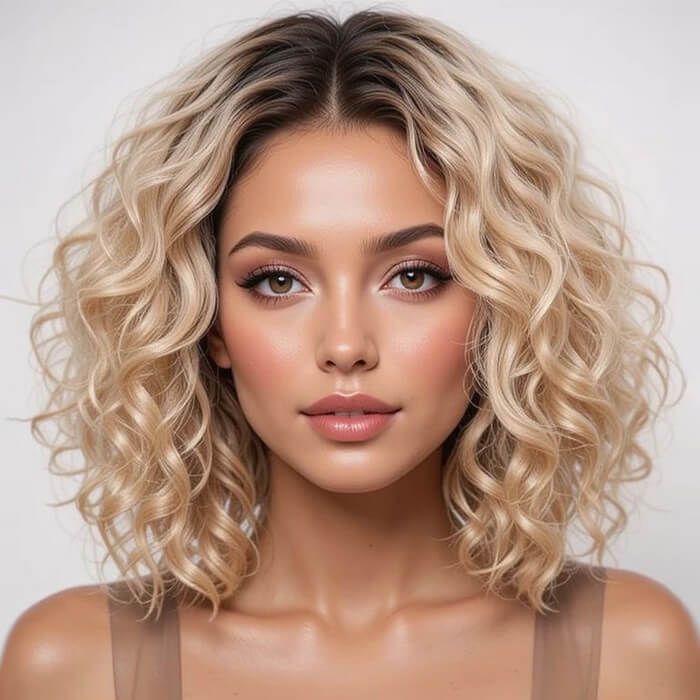 Blonde Ombre Curly Bob Wigs Lace Front Human Hair Wigs